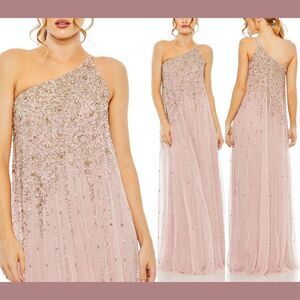 NWT‎ Mac Duggal [ 2 ] 9224 One Shoulder Embellished Trapeze A Line Gown Pink